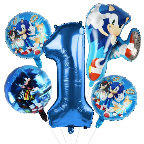 Sonic Luftballons Deko, 5 Stück Sonic Geburtstag Deko Kinder, Geburtstag Dekoration 1 Jahr Sonic Party Luftballons Geburtstag Folienluftballons für Partydekorationen Jungen und Mädchen von FXFOOT