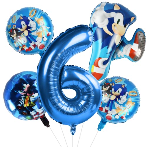 Sonic Luftballons Deko, 5 Stück Sonic Geburtstag Deko Kinder, Geburtstag Dekoration 6 Jahr Sonic Party Luftballons Geburtstag Folienluftballons für Partydekorationen Jungen und Mädchen von FXFOOT