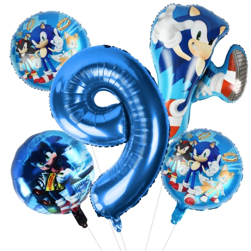 Sonic Luftballons Deko, 5 Stück Sonic Geburtstag Deko Kinder, Geburtstag Dekoration 9 Jahr Sonic Party Luftballons Geburtstag Folienluftballons für Partydekorationen Jungen und Mädchen von FXFOOT