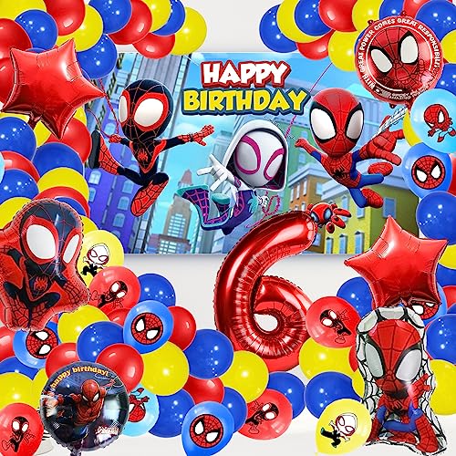 Spiderman Luftballons Geburtstag, Geburtstagsdeko 6 Jahre Junge, Spiderman Luftballons Kindergeburtstag Luftballons Spiderman Folienballons Latex Ballons Hintergrund für Kinder Party Deko von FXFOOT