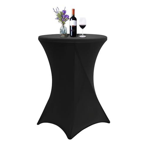 1er-Set Noir Schwarzer Stehtisch Husse, Spandex Quadratische Ecktischdecke Passend für Ø 80-85cm Kleine Bar Esstische,Waschbare Tischdecken für Mariage Réceptions - und Kneipentische（80×110 cm） von FXKS