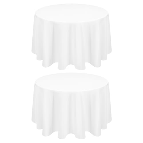 2 Stück Weiß Runde Tischdecke 177 cm,Kreis Polyester Tischdecke Abwaschbar, Fleck und Falten beständige Tischdecke,Stoff Runde Tischwäsche für Hochzeit Bankett Party Restaurant Dining von FXKS