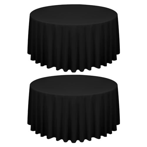 2 Stück Schwarze Runde Tischdecke 300 cm, Runde Polyester-Tischdecke, Flecken- und Knitterfeste Tischdecke, Waschbare Runde Tischdecken aus Stoff für Hochzeit, Bankettparty, Restaurant, Essen von FXKS