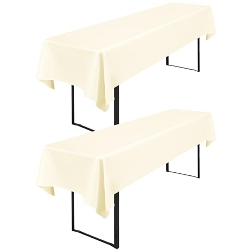 2 Stück Beige Biertisch Tischdecke 250x100cm,Universal für 50cm u.70cm Bier Tischdecke für Biertisch, Opaque Polyester Tischdecke Bierzeltgarnitur,Tischdecken Rechteckige Tischdecken Waschbar von FXKS