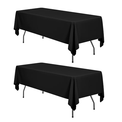 2 Stück Tischdecke Schwarze 153 x 320 cm, Rechteckige 8 FT Tischdecke, Flecken- und Knitterfreie Waschbare Tischdecke aus Polyestergewebe für Hochzeiten, Feiern, Veranstaltungen und Restaurants von FXKS