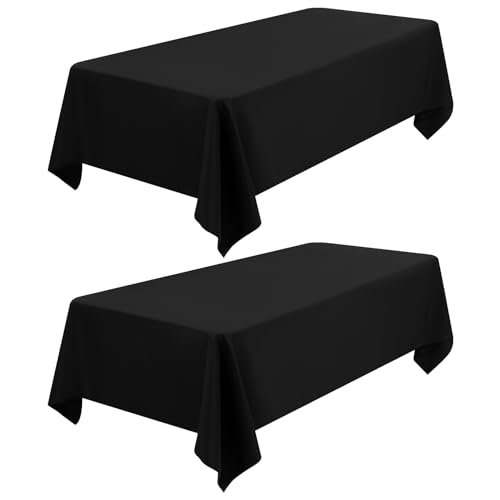 2 Stück Tischdecke Schwarze 153 x 260 cm, Rechteckige 6 FT Tischdecke, Flecken- und Knitterfreie Waschbare Tischdecke aus Polyestergewebe für Hochzeiten, Feiern, Veranstaltungen und Restaurants von FXKS