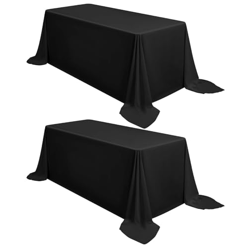 2 Stück Tischdecke Schwarze 229 x 396 cm, Rechteckige 8 FT Tischdecke, Flecken- und Knitterfreie Waschbare Tischdecke aus Polyestergewebe für Hochzeiten, Feiern, Veranstaltungen und Restaurants von FXKS