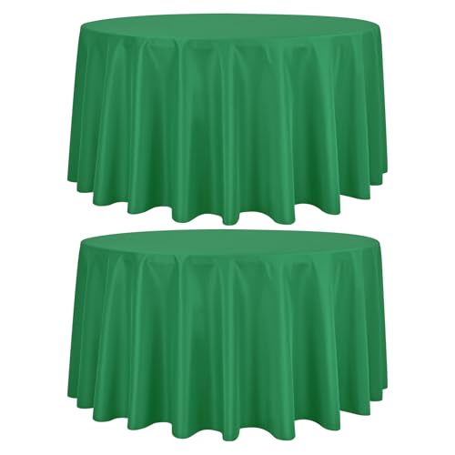 2 Stück Tischdecke Runde 229 cm, Runde Polyester Grün Tischdecke, Flecken Knitterfeste Tischdecke,Waschbare Runde Tischdecken aus Stoff für Hochzeit, Bankett Party, Restaurant,Weihnachten von FXKS