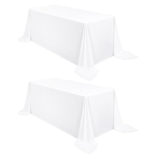 2 Stück Tischdecke Weiß 229 x 335 cm, Rechteckige 8 FT Tischdecke, Flecken- und Knitterfreie Waschbare Tischdecke aus Polyestergewebe für Hochzeiten, Feiern, Veranstaltungen und Restaurants von FXKS