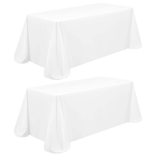 2 Stück Tischdecke Weiß 229 x 396 cm, Rechteckige 8 FT Tischdecke, Flecken- und Knitterfreie Waschbare Tischdecke aus Polyestergewebe für Hochzeiten, Feiern, Veranstaltungen und Restaurants von FXKS