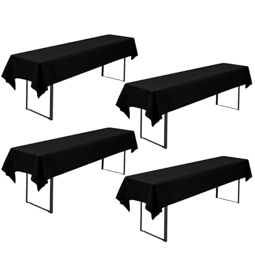 4-Pack Schwarze Bier Tischdecke 110 x 260 cm Polyester Bier Tischdecke, Waschbare und Langlebige Tischdecke Tischdecke für Garten Partys Geburtstagsfeier oder Grill (schwarz) von FXKS