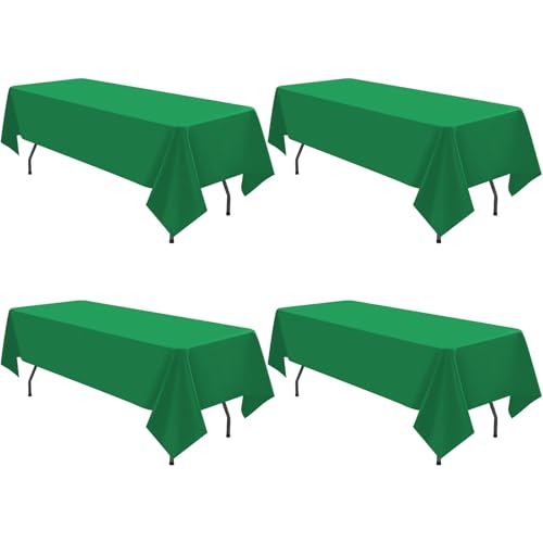 4 Stück Grüne Rechteck Tischdecken für 6 Fuß Tisch, 153 x 260cm Polyester Tischdecke, Faltenbeständige waschbare Stoff Tischdecke, Wiederverwendbare Tischdecke für Buffet Party Hochzeit von FXKS