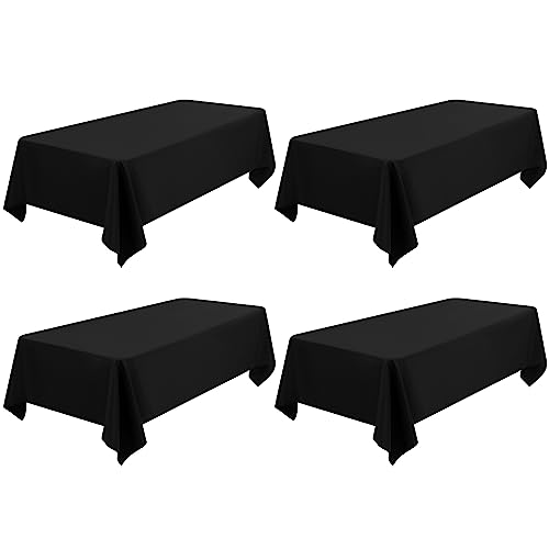 4 Stück Rechteckigen Tischdecken Schwarze Hochwertige Polyester Tischdecken für 6-Fuß Tische, Flecken und Knitterfrei Waschbar Dekorative Tischdecke für Hochzeiten Bankette Küche (153 x 260 cm) von FXKS