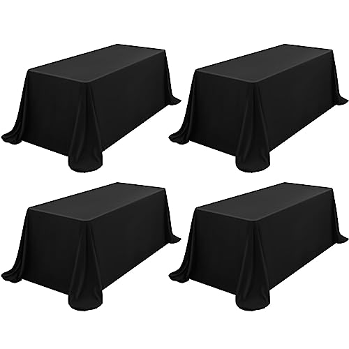 4 Stück Schwarze Polyester Tischdecke 229 x 396 cm Rechteck Tischdecke für 8-Fuß Rechteck Tische, Fleck und Falten Beständige Waschbare Polyester Tischdecke für Hochzeit Parteien Bankett Küche von FXKS