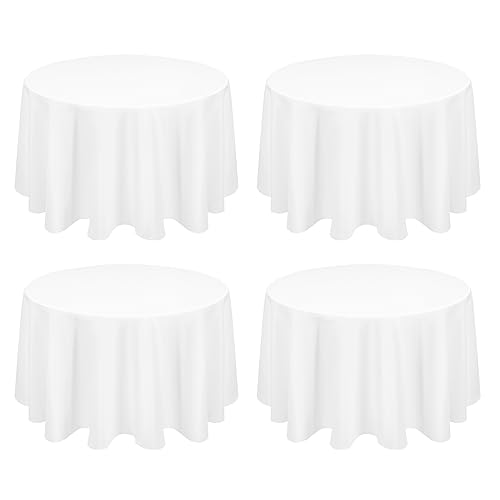 4 Stück Runde Tischdecken 177cm Weiß Hochwertige Polyester Tischdecken für Runden Tische, Flecken und Knitterfrei Waschbar Dekorative Tischdecke für Hochzeiten Bankette Küche von FXKS