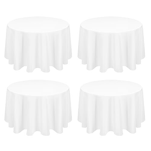 4 Stück Runde Tischdecken 153cm Weiß Hochwertige Polyester Tischdecken für Runden Tische, Flecken und Knitterfrei Waschbar Dekorative Tischdecke für Hochzeiten Bankette Küche von FXKS
