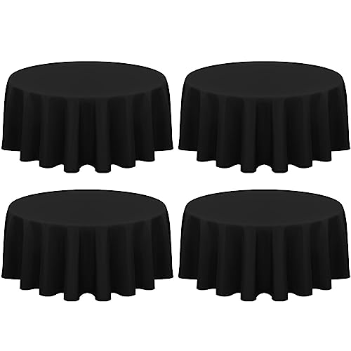 4 Stück Runde Tischdecken 229cm Schwarze Hochwertige Polyester Tischdecken für Runden Tische, Flecken und Knitterfrei Waschbar Dekorative Tischdecke für Hochzeiten Bankette Küche von FXKS