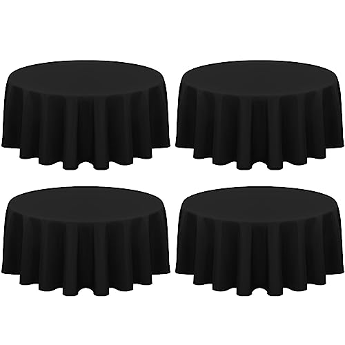 4 Stück Runde Tischdecken 229cm Schwarze Hochwertige Polyester Tischdecken für Runden Tische, Flecken und Knitterfrei Waschbar Dekorative Tischdecke für Hochzeiten Bankette Küche von FXKS
