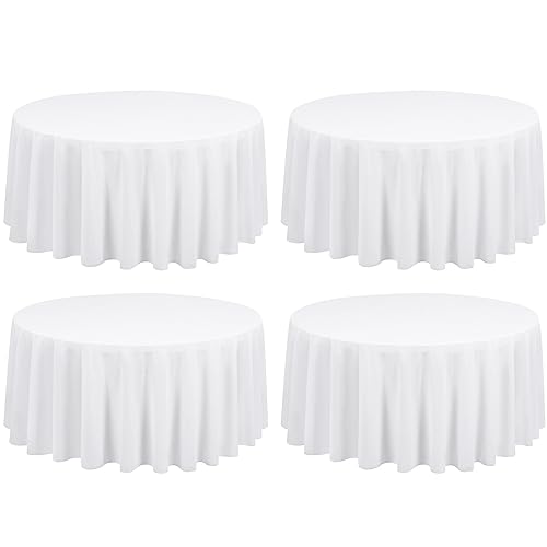 4 Stück Runde Tischdecken 229cm Weiß Hochwertige Polyester Tischdecken für Runden Tische, Flecken und Knitterfrei Waschbar Dekorative Tischdecke für Hochzeiten Bankette Küche von FXKS