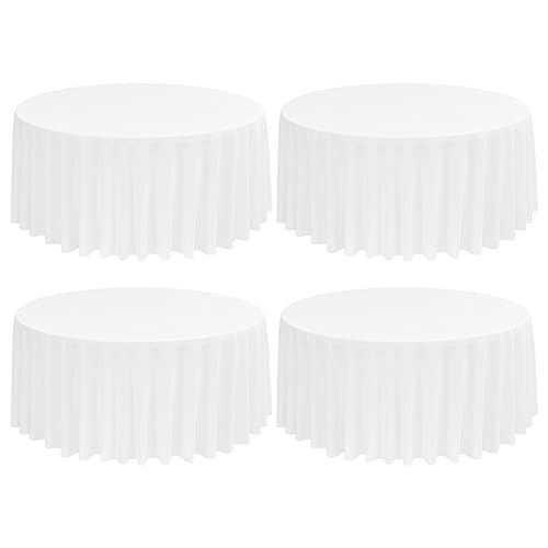 4 Stück Runde Tischdecken 275cm Weiß Hochwertige Polyester Tischdecken für Runden Tische, Flecken und Knitterfrei Waschbar Dekorative Tischdecke für Hochzeiten Bankette Küche von FXKS