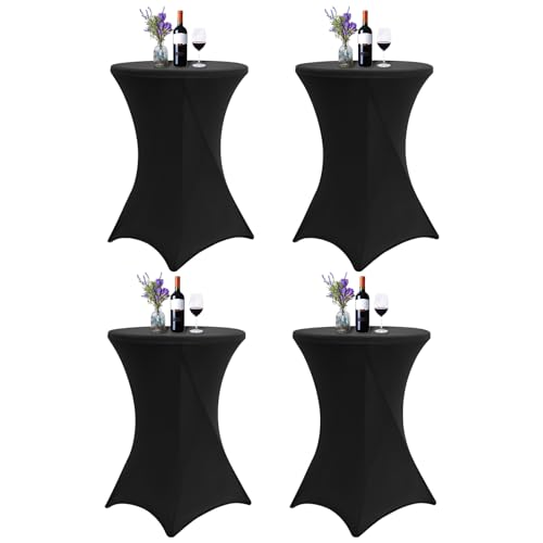 4er-Set Noir Schwarzer Stehtisch Husse, Spandex Quadratische Ecktischdecke Passend für Ø 80-85cm Kleine Bar Esstische,Waschbare Tischdecken für Mariage Réceptions - und Kneipentische（80×110 cm） von FXKS