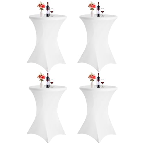 4er-Set Weiß Stretch Stehtisch Husse, Spandex Quadratische Ecktischdecke Passend für Ø 80-85cm Kleine Bar Esstische,Waschbare Tischdecken für Mariage Réceptions - und Kneipentische（80×110 cm） von FXKS