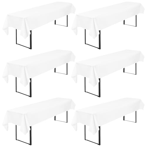 6-Pack Weiße Bier Tischdecke 110 x 260 cm Polyester Bier Tischdeckes, Waschbare und Langlebige Tischdecke Tischdecke für Garten Partys Geburtstagsfeier oder Grill (Weiß) von FXKS