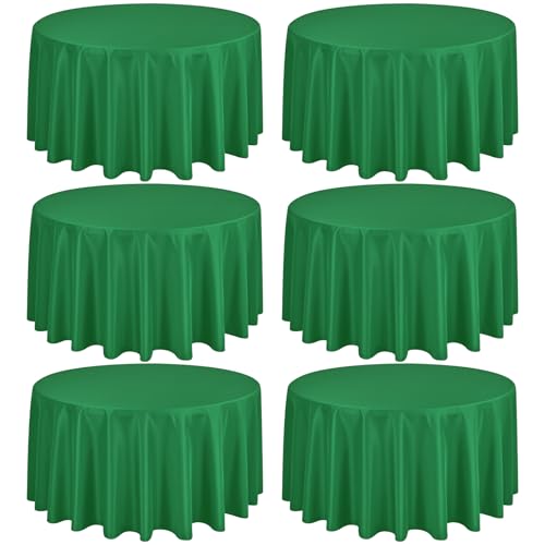 6 Stück 120 Zoll/300cm Runde Tischdecke Grüne Polyester Tischdecke, Waschbare Stoff Fleck und Falten Beständige Tischdecke Runde Tischdecke Tischwäsche für Hochzeit Party Bankett Buffet von FXKS