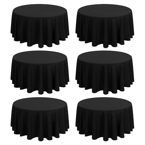 6 Stück 108 Zoll/275cm Runde Tischdecke Schwarze Polyester Tischdecke, Waschbare Stoff Fleck und Falten Beständige Tischdecke Runde Tischdecke Tischwäsche für Hochzeit Party Bankett Buffet von FXKS