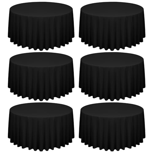 6 Stück Schwarzen Polyester kreisförmigen Tischdecken, 120 Zoll/300cm kreisförmigen Tischdecken, Flecken und Knitterfrei, waschbare dekorativen Tischdecken für Hochzeiten, Bankette und Partys von FXKS