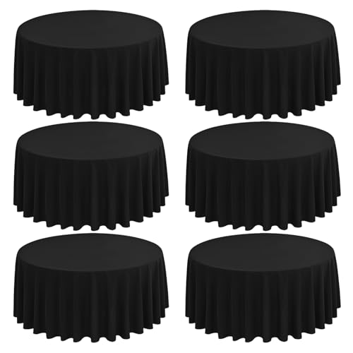 6 Stück 60 Zoll/153cm Runde Tischdecke Schwarze Polyester Tischdecke, Waschbare Stoff Fleck und Falten Beständige Tischdecke Runde Tischdecke Tischwäsche für Hochzeit Party Bankett Buffet von FXKS