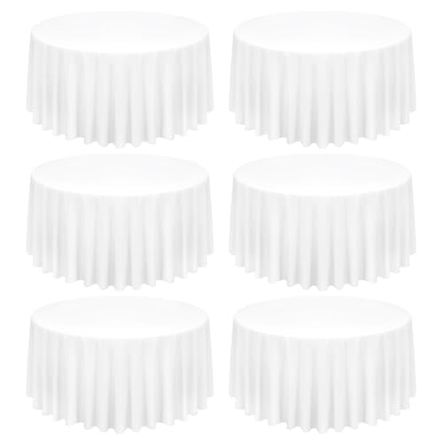 6 Stück Weiße Runde Tischdecke 120 Zoll/300 cm Kreisförmige Tischdecke Fleck- und Faltenbeständige Tischdecken Wiederverwendbare Polyester-Stoffe Tischdecken für Buffet Hochzeitsfeier Bankett von FXKS