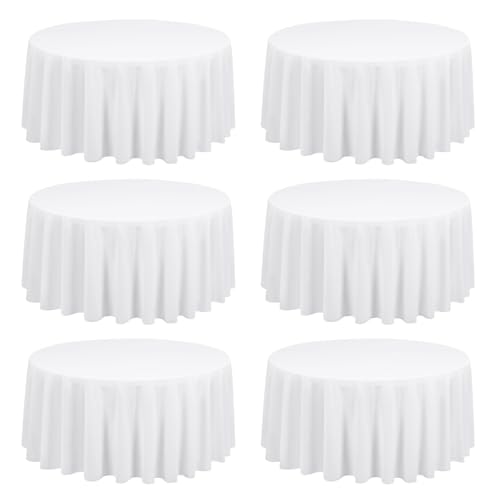 6 Stück Weiß Polyester kreisförmigen Tischdecken, 90 Zoll/229cm kreisförmigen Tischdecken, Flecken und Knitterfrei, waschbare dekorativen Tischdecken für Hochzeiten, Bankette und Partys von FXKS