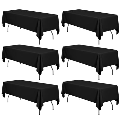 6 Stück rechteckigen Polyester Tischdecken, Schwarze 8-Fuß hochwertige Tischdecken, Flecken und Knitterfrei, waschbare und dekorative Tischdecken für Hochzeiten, Bankette（153 x 320 cm） von FXKS