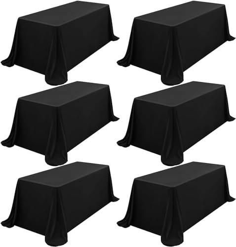 6 Stück rechteckigen Polyester Tischdecken, Schwarze 8-Fuß hochwertige Tischdecken, Flecken und Knitterfrei, waschbare und dekorative Tischdecken für Hochzeiten, Bankette（229 x 396 cm） von FXKS