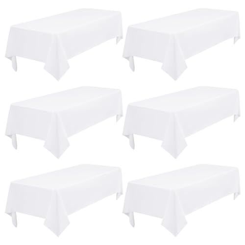 6 Stück rechteckigen Polyester Tischdecken, Weiß 6-Fuß hochwertige Tischdecken, Flecken und Knitterfrei, waschbare und dekorative Tischdecken für Hochzeiten, Bankette（153 x 260 cm） von FXKS