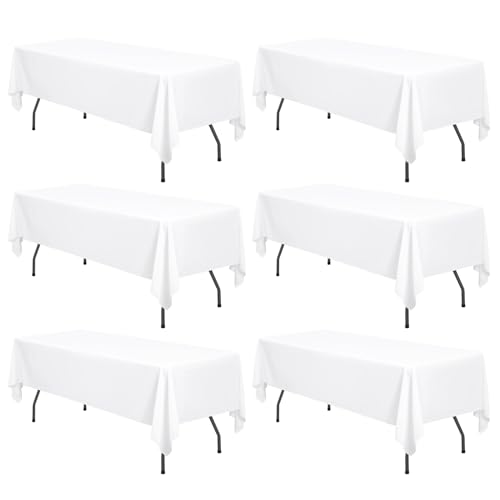 6 Stück Tischdecke Weiße 153 x 320 cm,Rechteck-Tischdecke ür 8 FT Tisch,Fleck und Faltenfreie Waschbare Polyester Gewebe Tischdecke für Hochzeit Dining Partys Events und Restaurant von FXKS