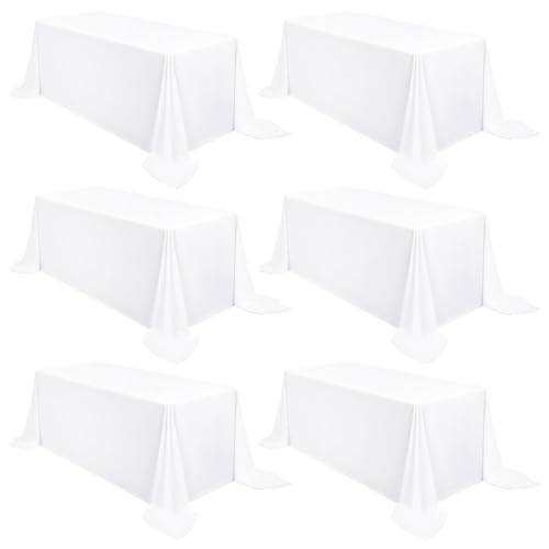 6 Stück rechteckigen Polyester Tischdecken, Weiß 8-Fuß hochwertige Tischdecken, Flecken und Knitterfrei, waschbare und dekorative Tischdecken für Hochzeiten, Bankette（229 x 335 cm） von FXKS