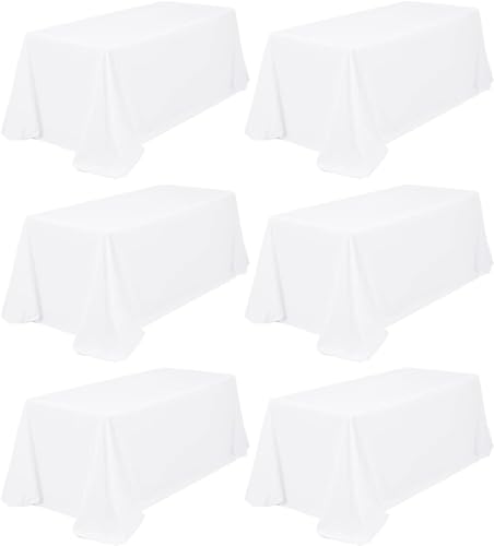 6 Stück rechteckigen Polyester Tischdecken, Weiß 8-Fuß hochwertige Tischdecken, Flecken und Knitterfrei, waschbare und dekorative Tischdecken für Hochzeiten, Bankette（229 x 396 cm） von FXKS