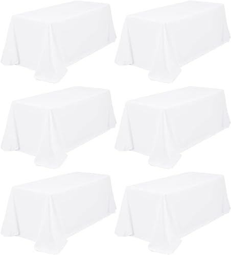 6 Stück Tischdecke Weiße 229 x 396 cm,Rechteck-Tischdecke ür 8 FT Tisch,Fleck und Faltenfreie Waschbare Polyester Gewebe Tischdecke für Hochzeit Dining Partys Events und Restaurant von FXKS