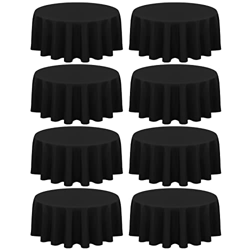 8 Stück Schwarz Runde Tischdecke 229 cm, Runde Polyester-Tischdecke, Flecken- und Knitterfeste Tischdeckes, Waschbare Runde Tischdecken aus Stoff für Hochzeit, Bankettparty, Restaurant, Essen von FXKS