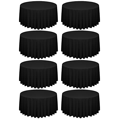 8 Stück Schwarz Runde Tischdecke 300 cm, Runde Polyester-Tischdecke, Flecken- und Knitterfeste Tischdeckes, Waschbare Runde Tischdecken aus Stoff für Hochzeit, Bankettparty, Restaurant, Essen von FXKS