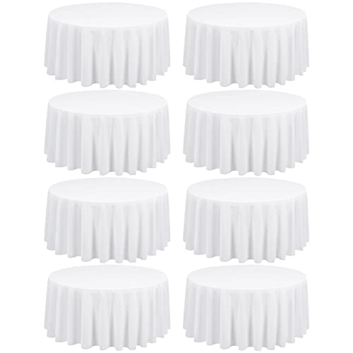 8 Stück Weiß Runde Tischdecke 229 cm, Runde Polyester-Tischdecke, Flecken- und Knitterfeste Tischdeckes, Waschbare Runde Tischdecken aus Stoff für Hochzeit, Bankettparty, Restaurant, Essen von FXKS