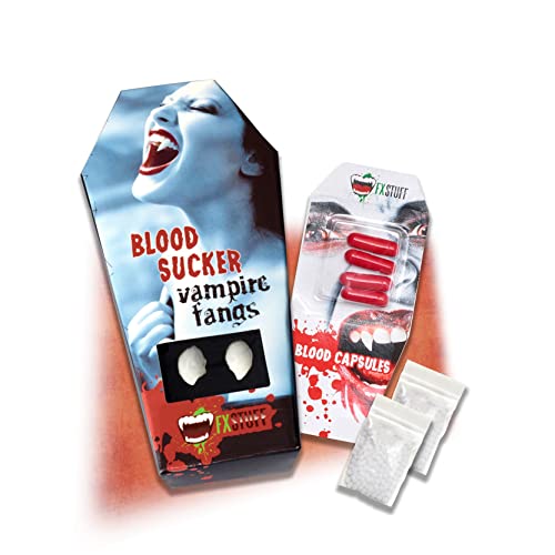 FXSTUFF Vampir Zähne Set für Karneval - Kunstblut, Abformmasse, Unisex - Passend für Horror Kostüme von FXSTUFF