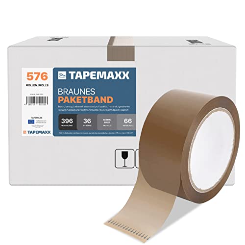 FYBR TAPEMAXX 576 Rollen Paketband Paketklebeband Klebeband Packband Braun Set Leicht Abrollend 48 mm x 66 m - Paket Päckchen Kiste Umzugskarton zukleben von FYBR