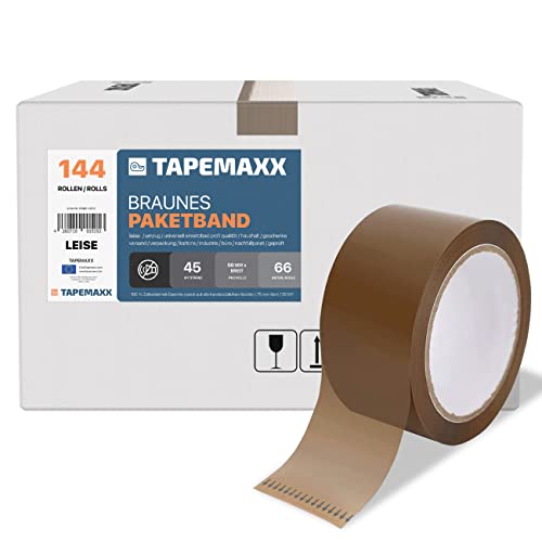 FYBR TAPEMAXX PLUS 144 Rollen starkes Paketklebeband leise Paketband Packband Packing Tape Klebeband Paket Paketbandrolle Verpackungsband 48mm x 66m braun von FYBR