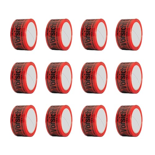 FYBR TAPEMAXX Vorsicht Glas 12 Rollen rotes Klebeband Achtung Bruchgefahr Caution Glass Fragile Paketband Zerbrechlich Warnung Packband Schwarz Piktogramm Paket (12 Rollen) von FYBR