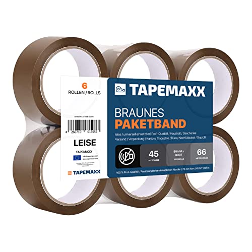FYBR TAPEMAXX PLUS 6 Rollen starkes Paketklebeband leise Paketband Packband Packing Tape Klebeband Paket Paketbandrolle Verpackungsband 48mm x 66m braun von FYBR