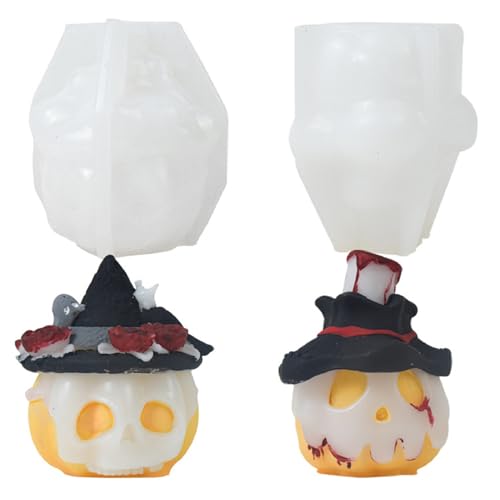 2 Stück Halloween Kürbis Kerzen Silikonform Kerzenformen Zum Gießen, 3D Geister Zwerg Kerzen Formen Silikon Halloween Deko, DIY Kürbis Kerzengießform Set Für Duftkerze, Seife, Handwerk (Stil A) von FYBlossom