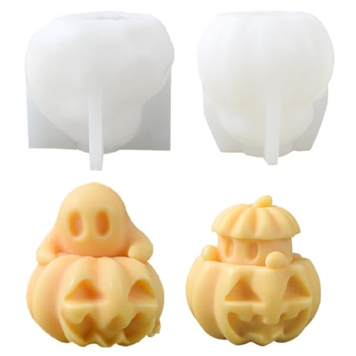 2 Stück Halloween Kürbis Kerzen Silikonform Kerzenformen Zum Gießen, 3D Geister Zwerg Kerzen Formen Silikon Halloween Deko, DIY Kürbis Kerzengießform Set Für Duftkerze, Seife, Handwerk (Stil B) von FYBlossom